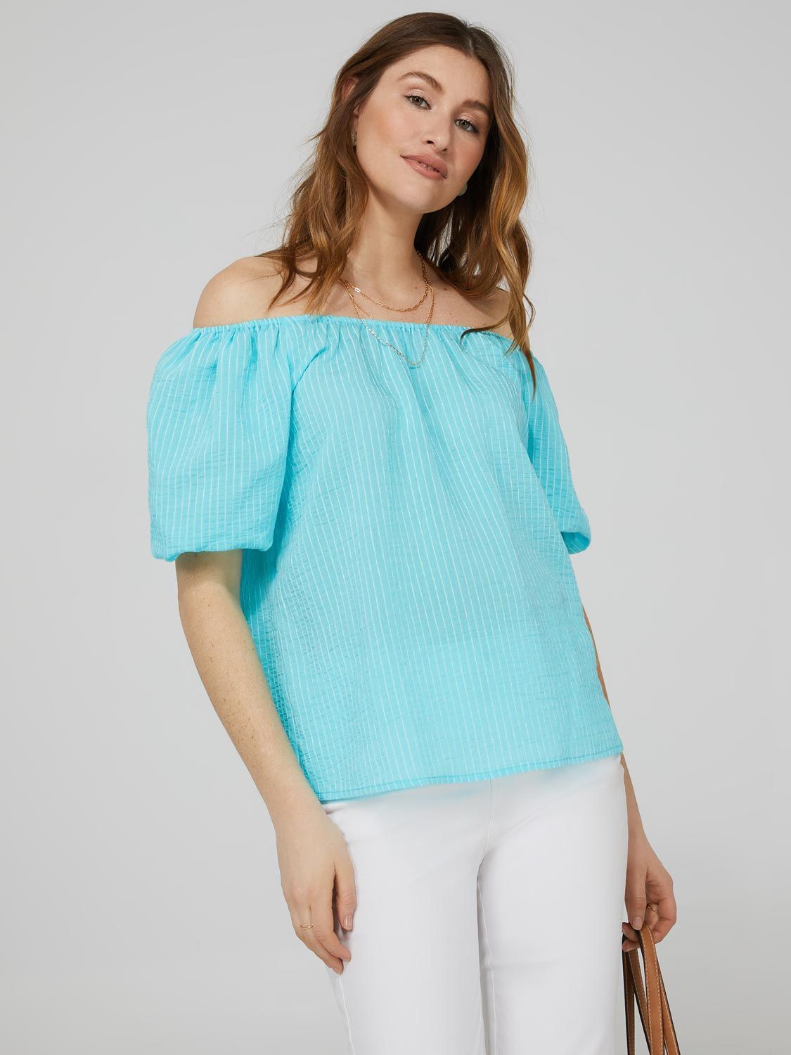 Textured Off-The-Shoulder Top With Puff Sleeves sold by Suzy Shier product image thumbnail 5