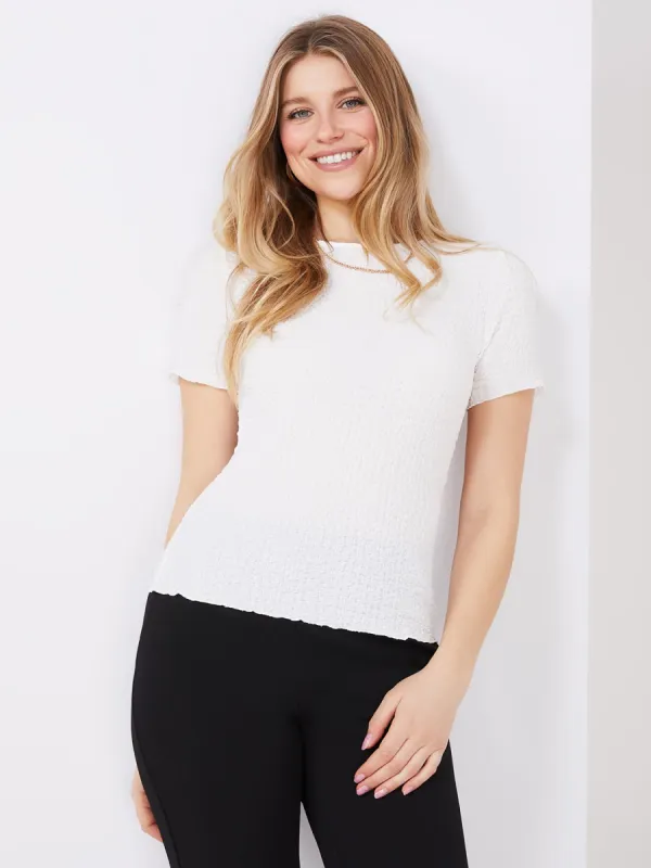 Textured Crew Neck T-Shirt sold by Suzy Shier