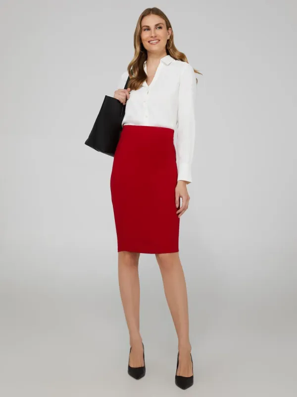 Pull-On Pencil Skirt With Back Center Slit sold by Suzy Shier