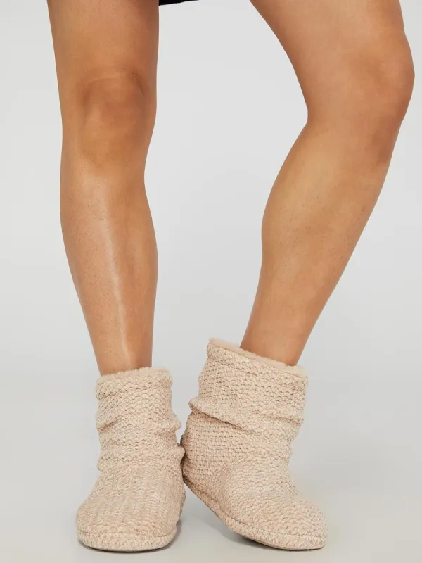 Faux Fur Lined Chenille Bootie Slippers sold by Suzy Shier
