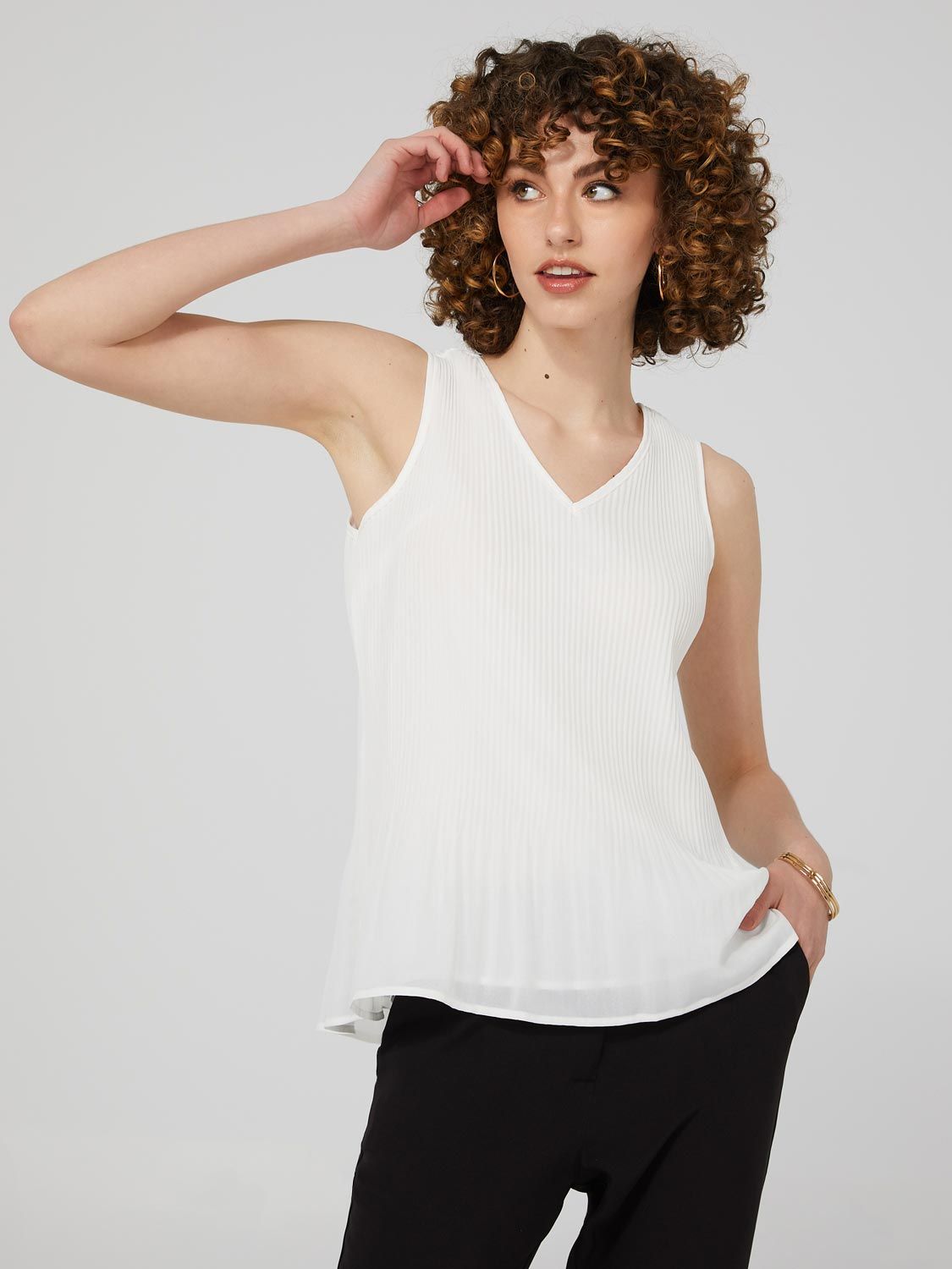 Crepe Chiffon Pleated V-Neck Top sold by Suzy Shier product image thumbnail 3