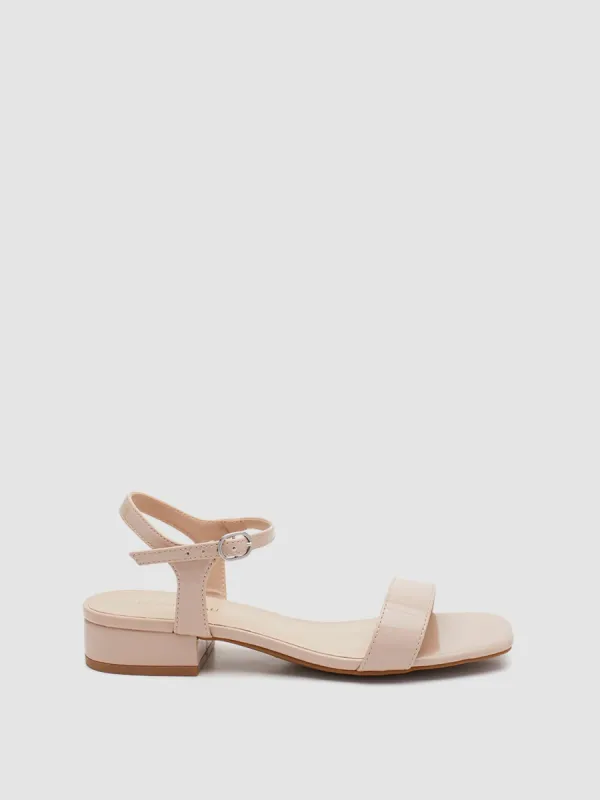 Square Toe Patent Leather Low Block Heel Sandal sold by Suzy Shier