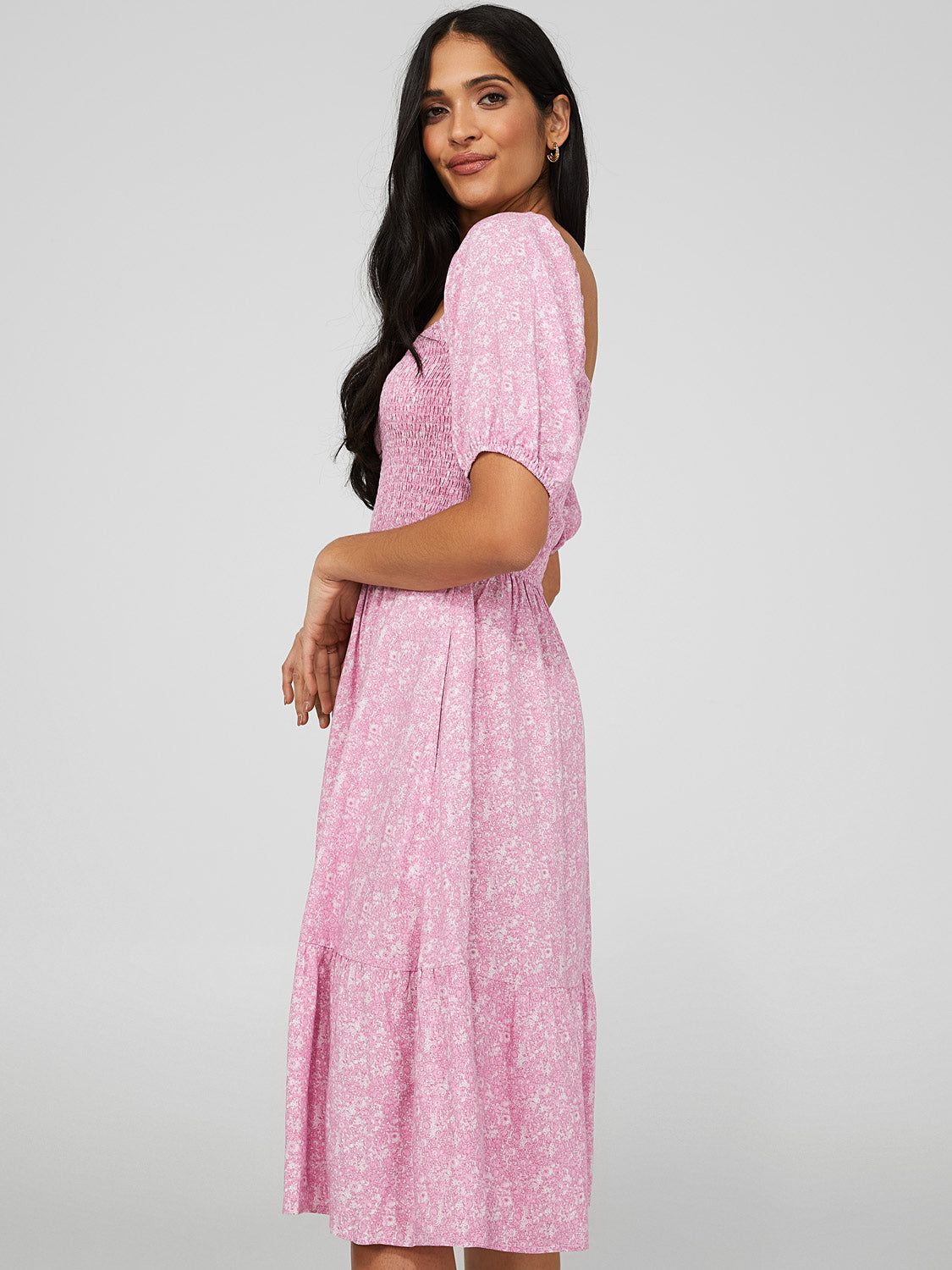 Printed Smocked Square Neck Midi Dress sold by Suzy Shier product image thumbnail 3