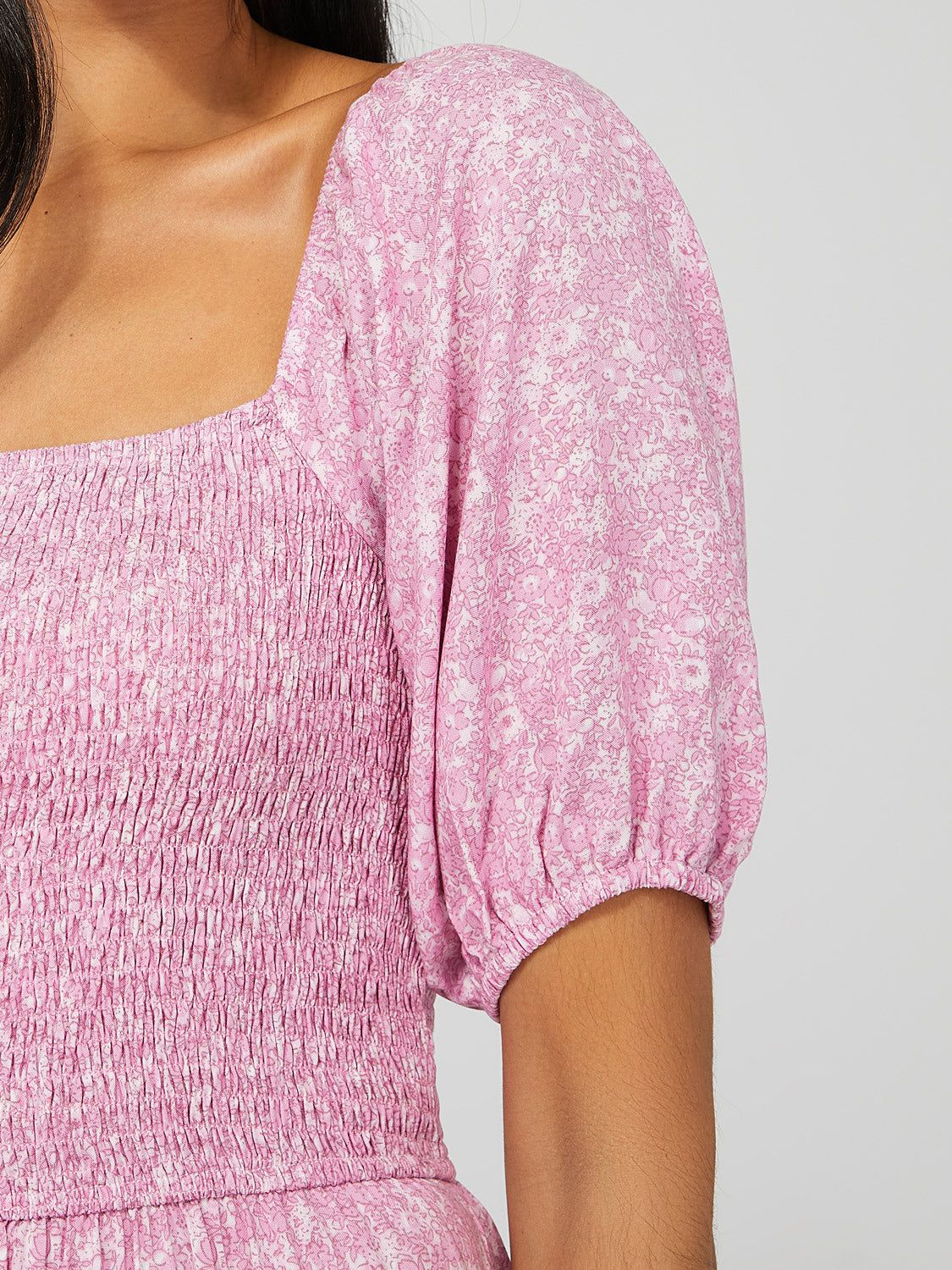 Printed Smocked Square Neck Midi Dress sold by Suzy Shier product image thumbnail 6