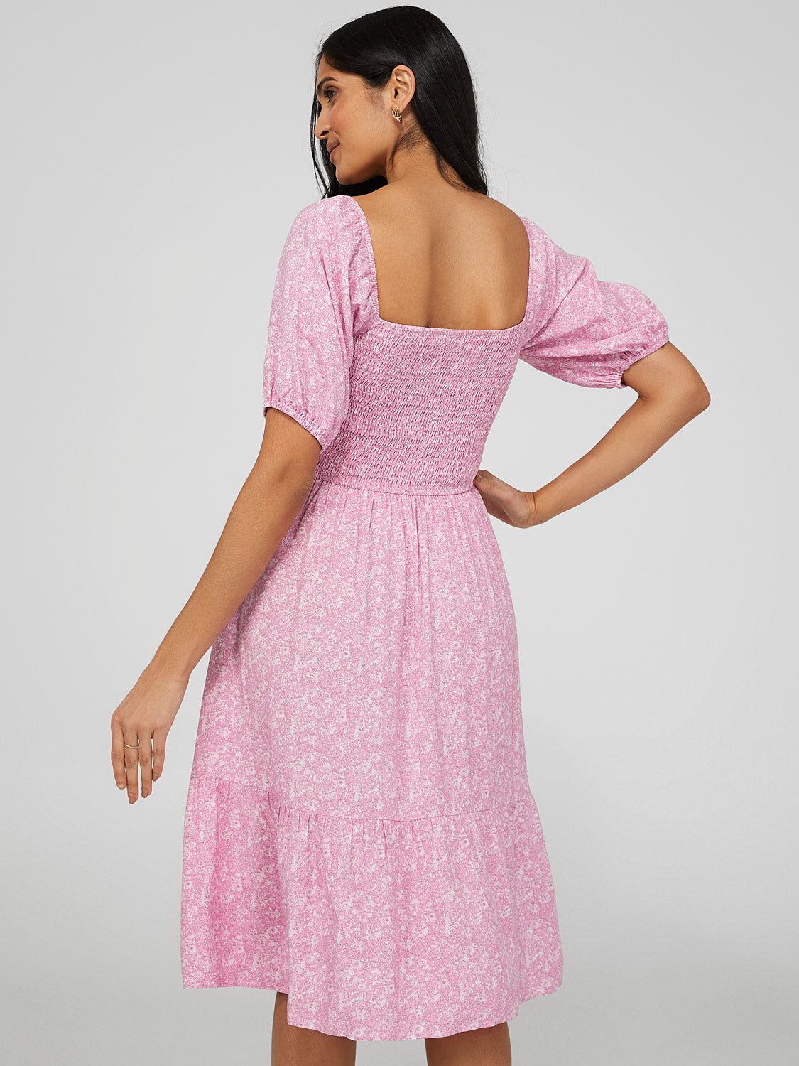 Printed Smocked Square Neck Midi Dress sold by Suzy Shier product image thumbnail 4