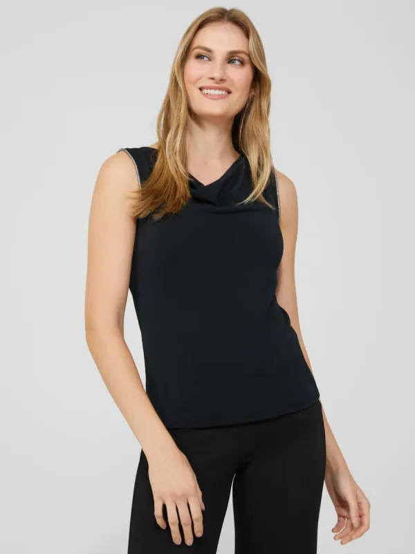 Sleeveless Crepe Cowl Neck Top With Rhinestone Details sold by Suzy Shier