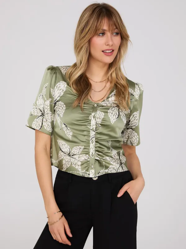 Floral Print Ruched Blouse sold by Suzy Shier
