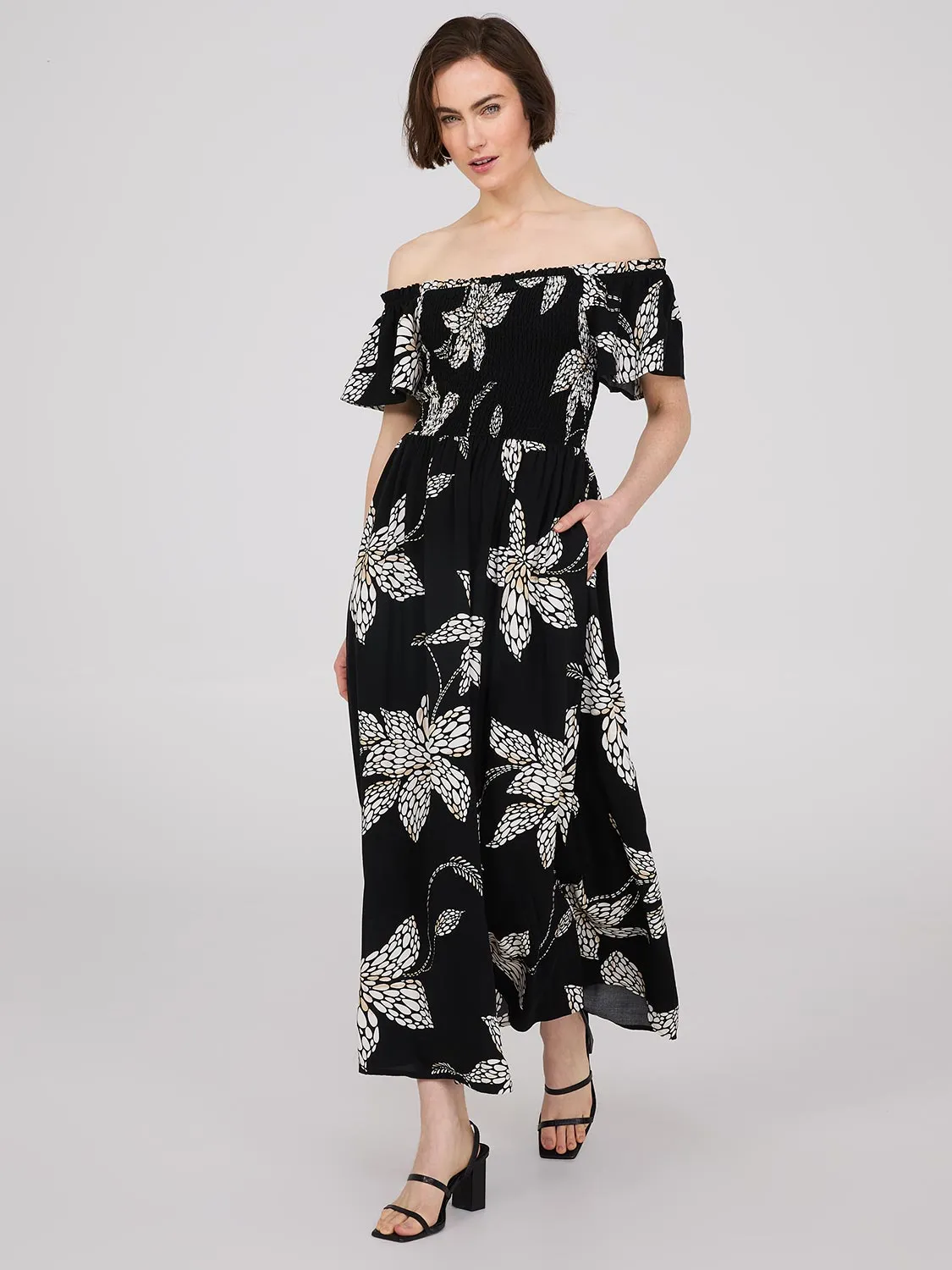 Floral Print Flutter Sleeve Maxi Dress sold by Suzy Shier
