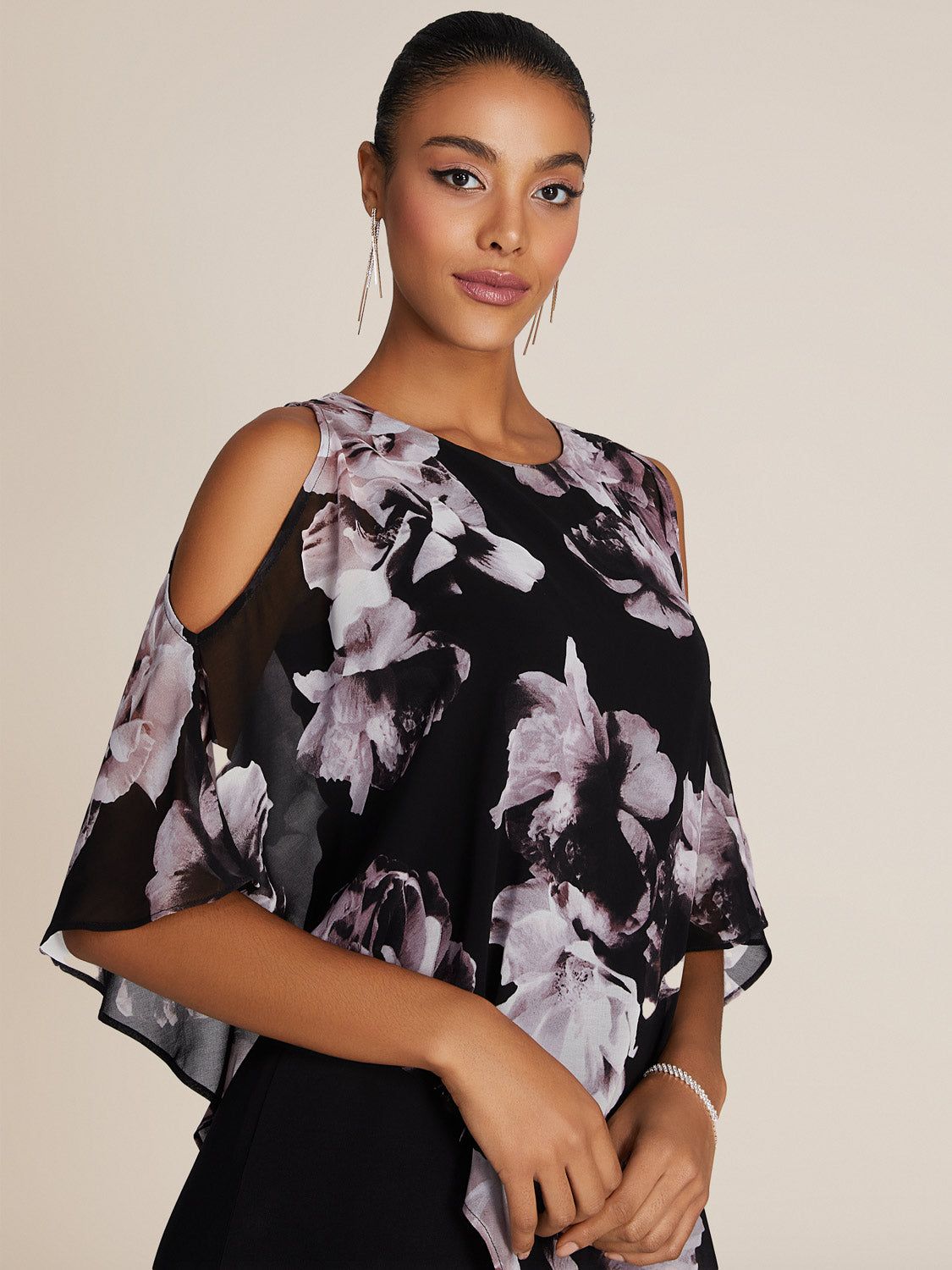 Round Neck Mini Dress With Chiffon Overlay sold by Suzy Shier product image thumbnail 3