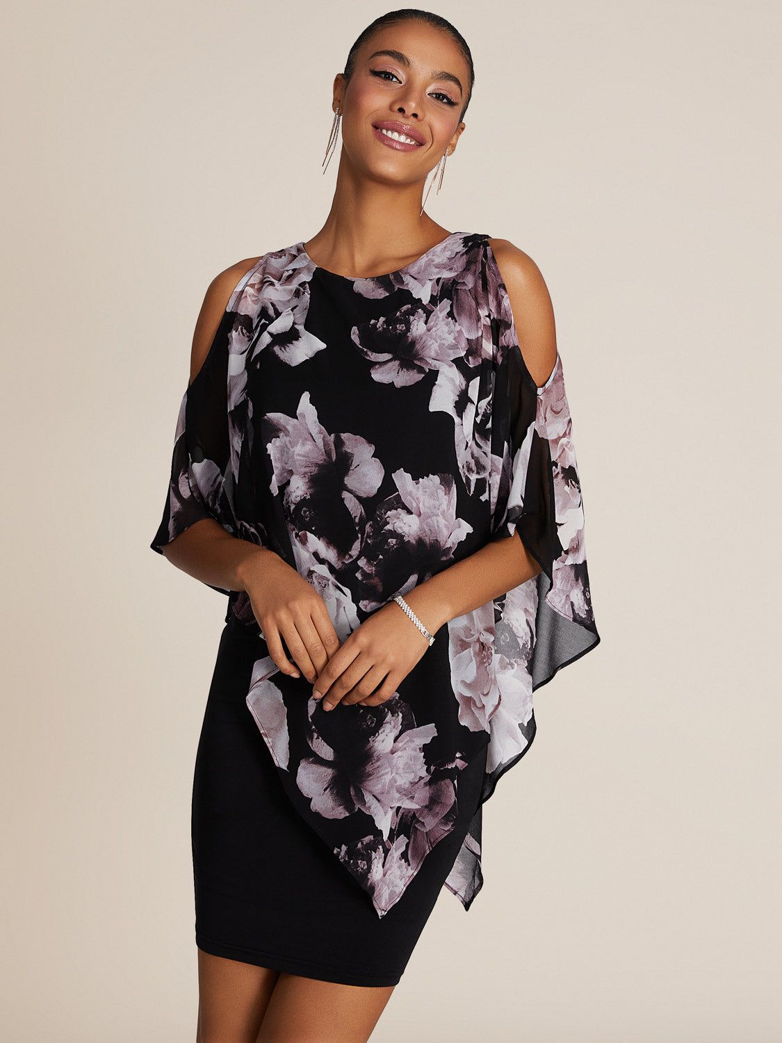 Round Neck Mini Dress With Chiffon Overlay sold by Suzy Shier product image thumbnail 2