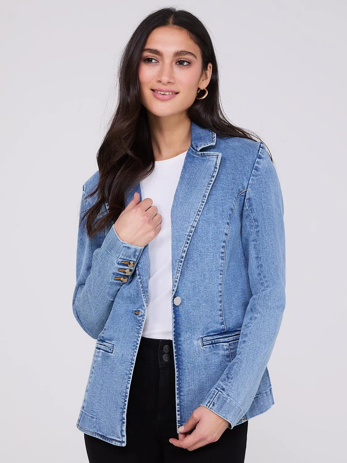 1-Button Denim Blazer sold by Suzy Shier product image thumbnail 3
