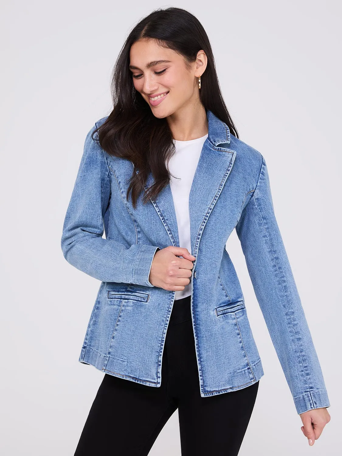 1-Button Denim Blazer sold by Suzy Shier