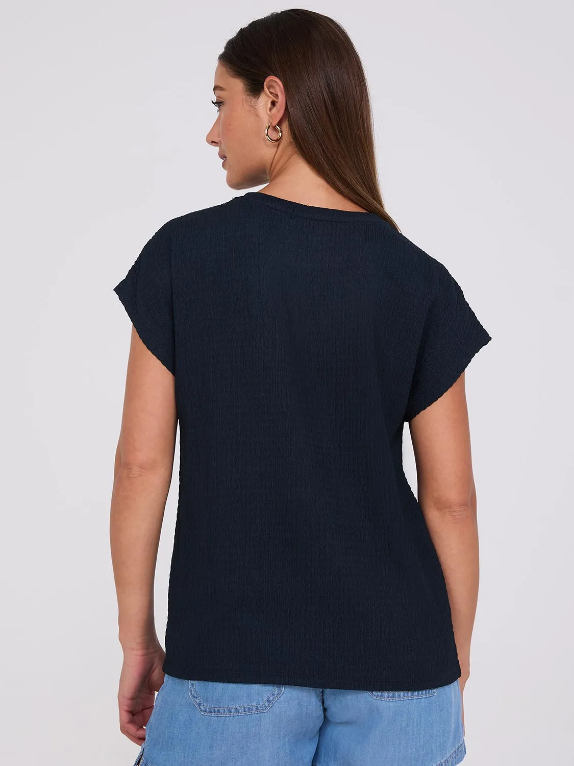 Textured Crew Neck Top With Crochet Details sold by Suzy Shier product image thumbnail 4