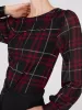 Plaid Long Chiffon Sleeve Boat Neck Top sold by Suzy Shier