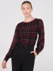Plaid Long Chiffon Sleeve Boat Neck Top sold by Suzy Shier