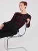 Plaid Long Chiffon Sleeve Boat Neck Top sold by Suzy Shier