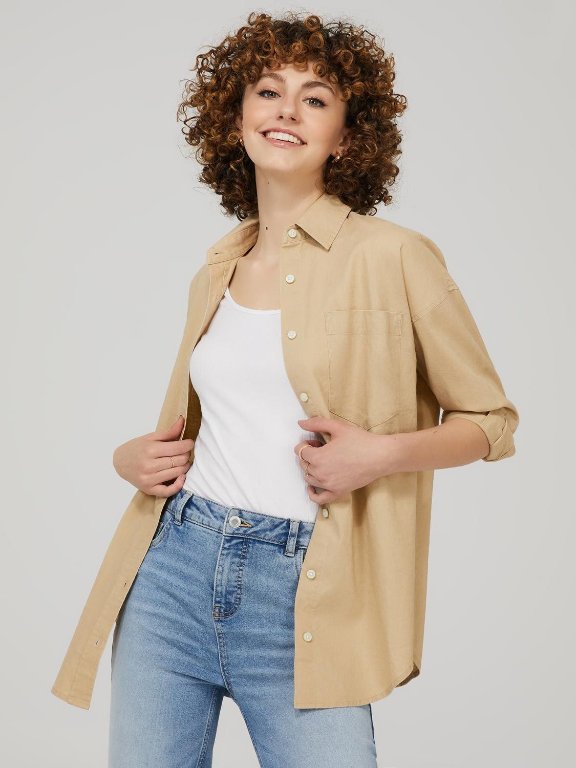 Oversized Button-Front Linen Shirt sold by Suzy Shier product image thumbnail 2