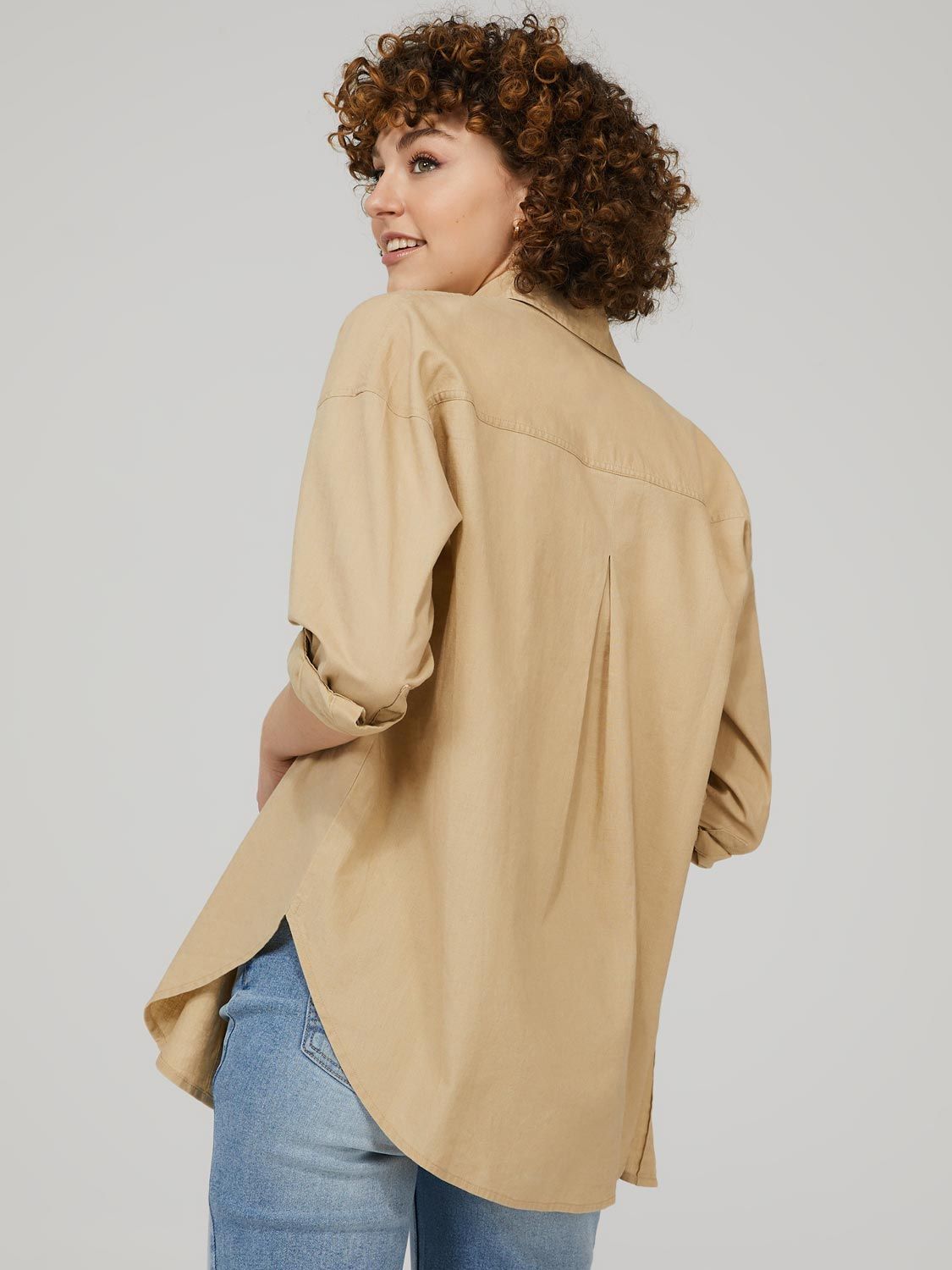 Oversized Button-Front Linen Shirt sold by Suzy Shier product image thumbnail 5