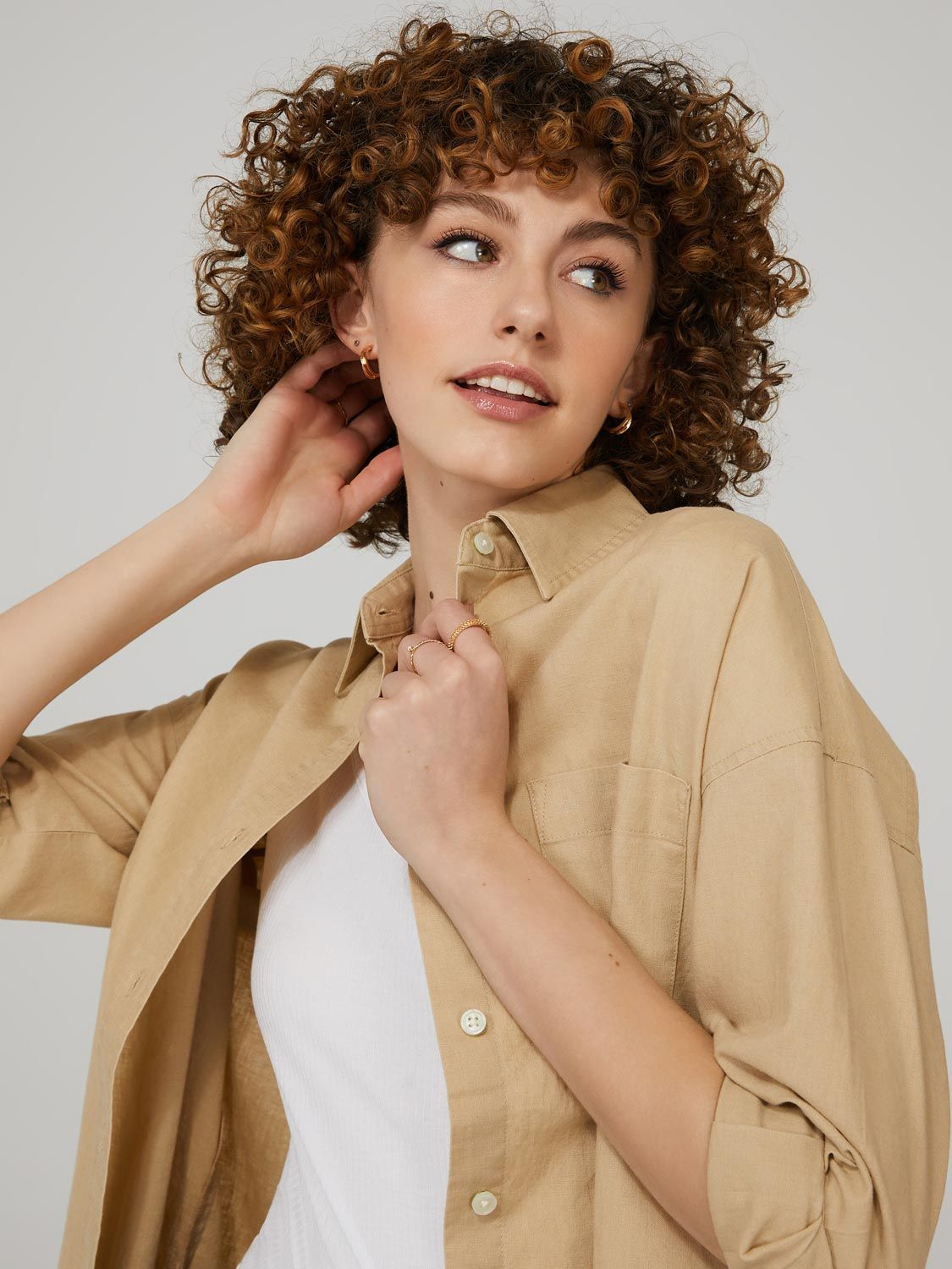 Oversized Button-Front Linen Shirt sold by Suzy Shier product image thumbnail 3