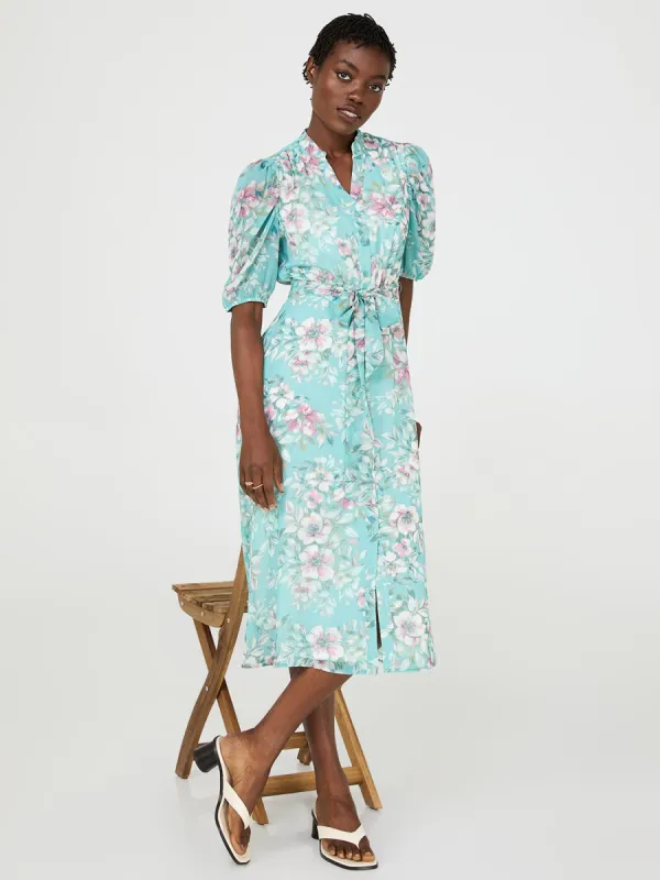 Floral Print Split Neck Dress With Balloon Sleeves sold by Suzy Shier
