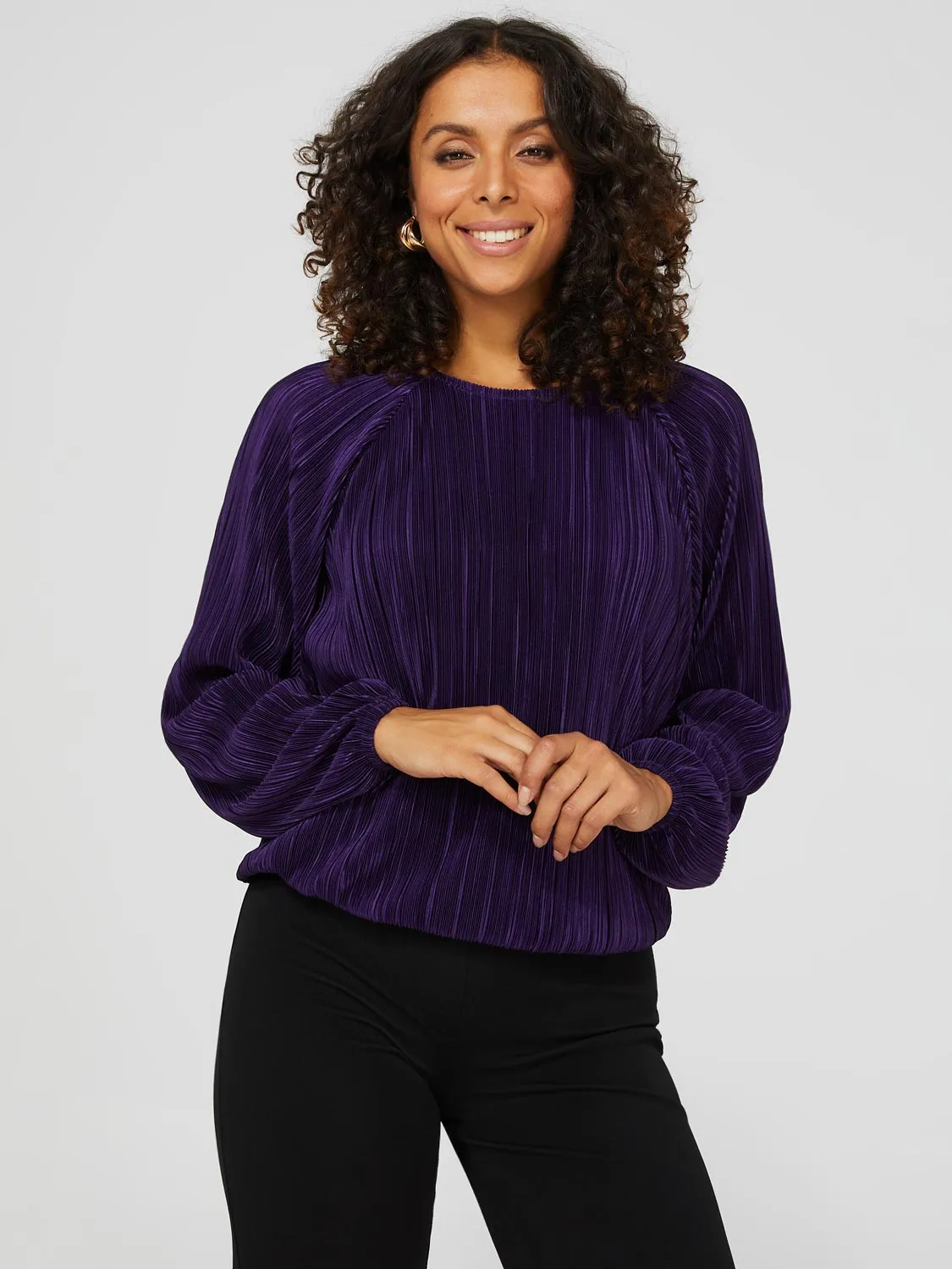 Long Sleeve Plisse Top sold by Suzy Shier