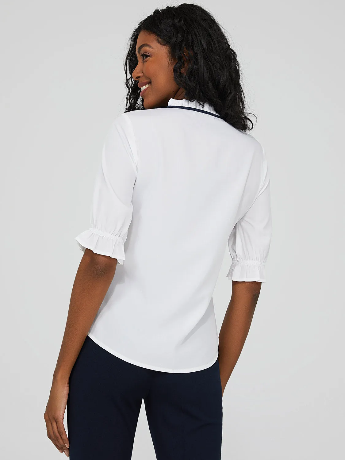 Ruffled Contrast Neckline V-Neck Top sold by Suzy Shier product image thumbnail 4