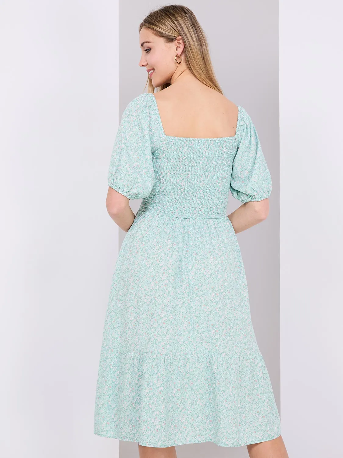 Printed Smocked Square Neck Midi Dress sold by Suzy Shier product image thumbnail 5