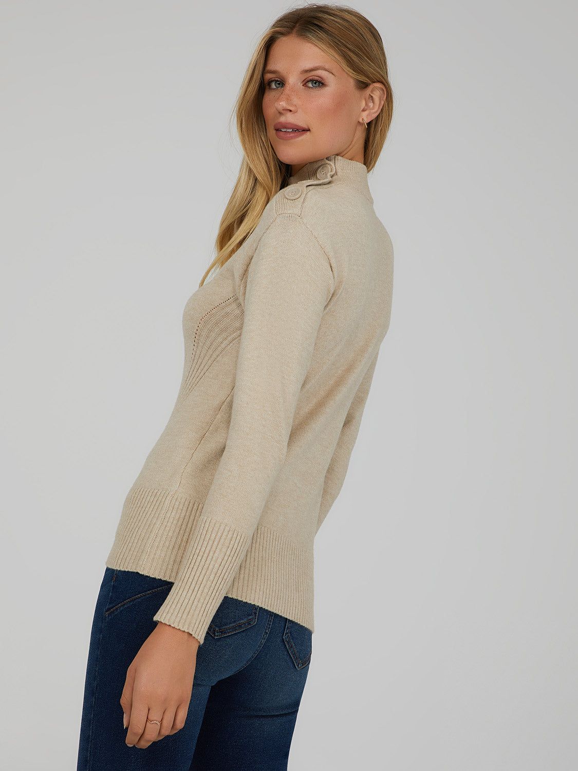 Mock Neck Sweater With Button Detail sold by Suzy Shier product image thumbnail 11