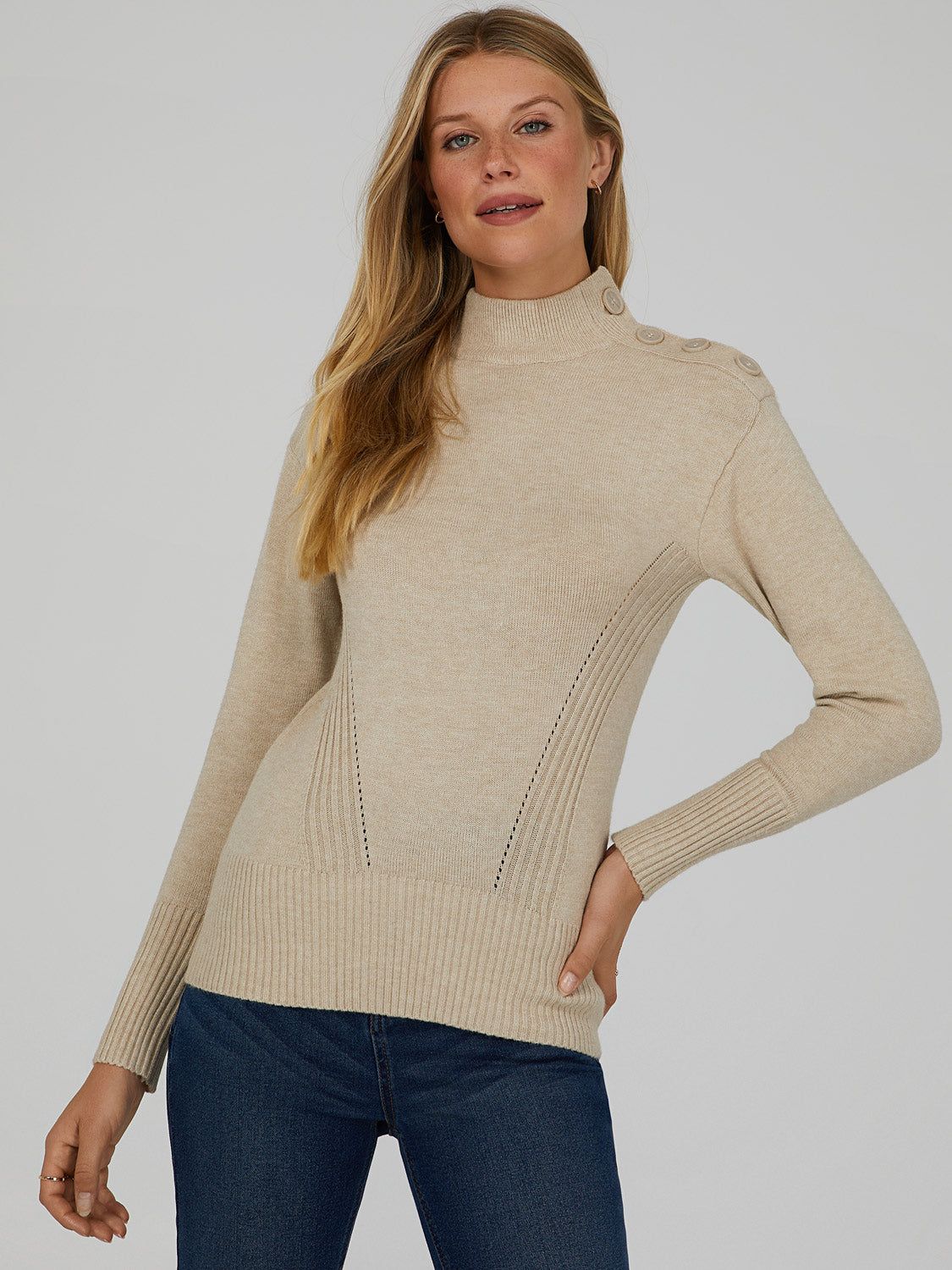 Mock Neck Sweater With Button Detail sold by Suzy Shier product image thumbnail 9