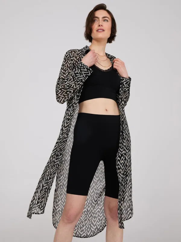 Printed Chiffon Button-Front Tunic Blouse sold by Suzy Shier