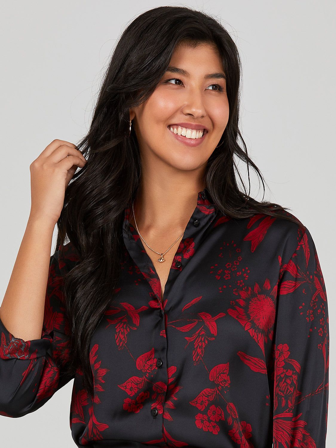 Satin Floral Button-Down Blouse sold by Suzy Shier product image thumbnail 2