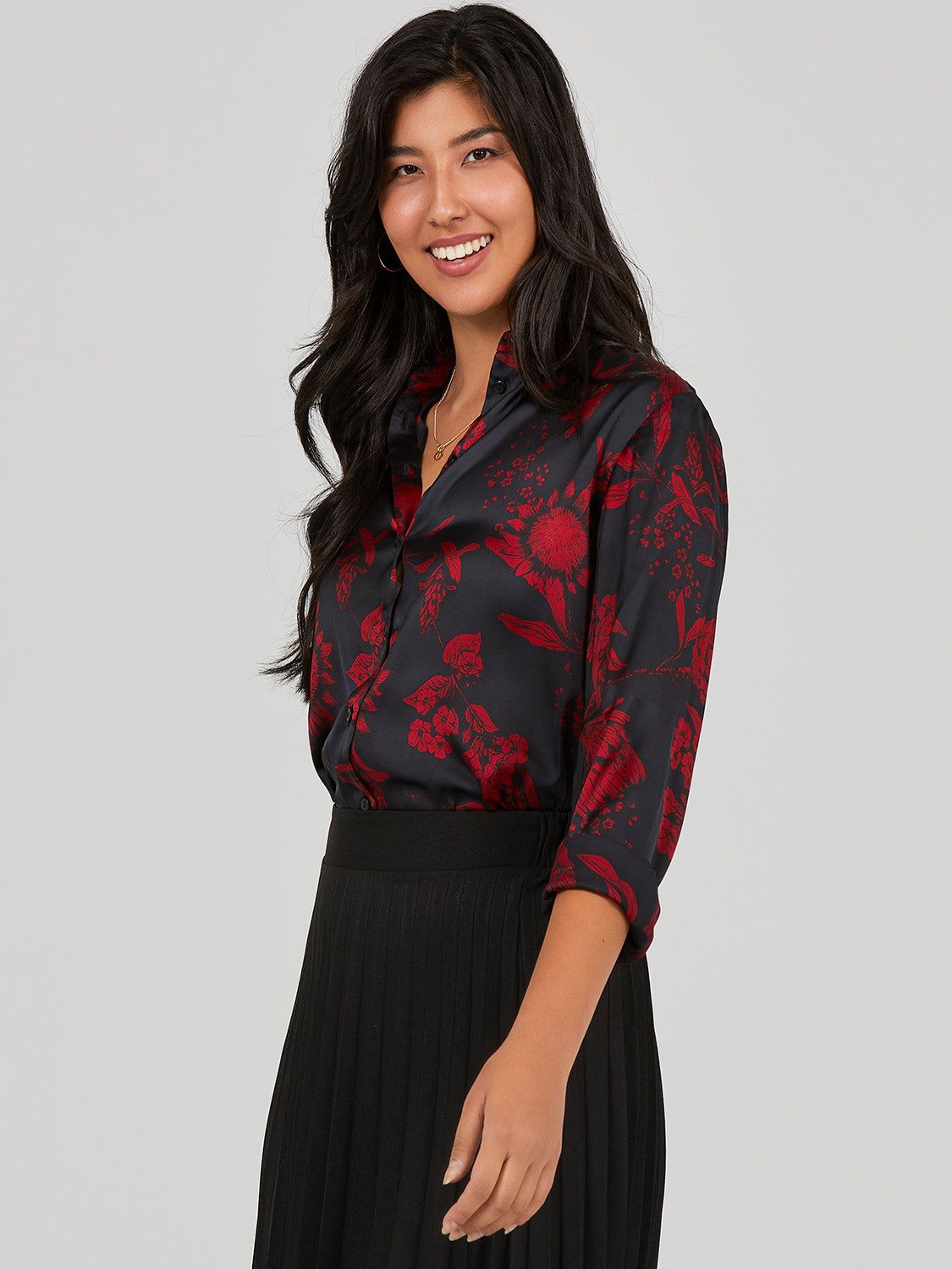 Satin Floral Button-Down Blouse sold by Suzy Shier product image thumbnail 3