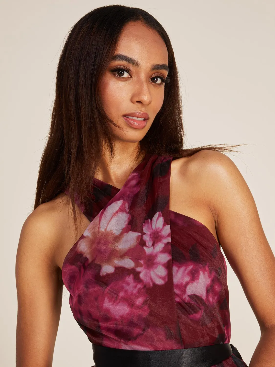 Printed Organza Halter Fit & Flare Midi Dress sold by Suzy Shier product image thumbnail 4