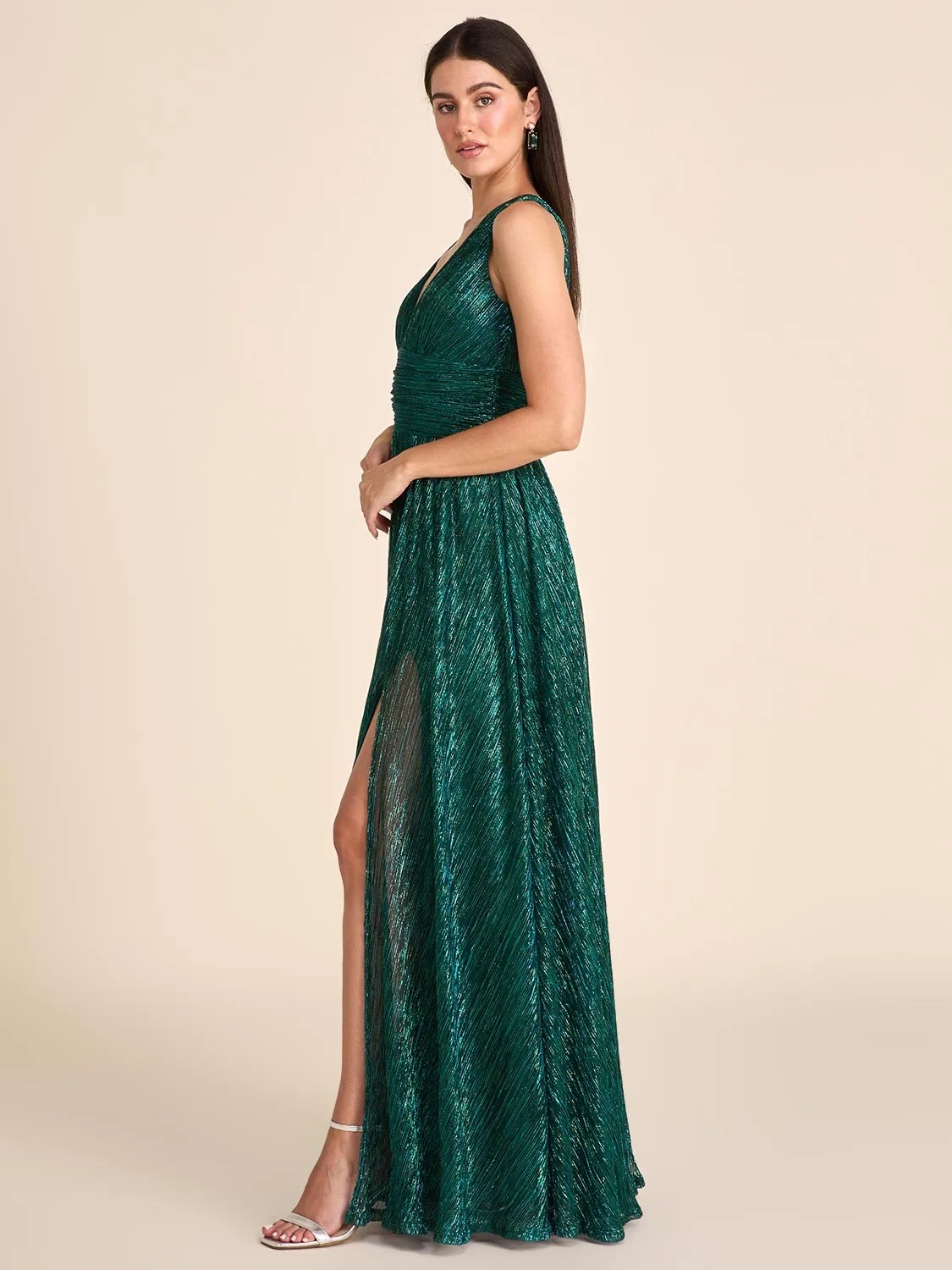 V-Neck Metallic Crinkle Knit Gown sold by Suzy Shier product image thumbnail 2
