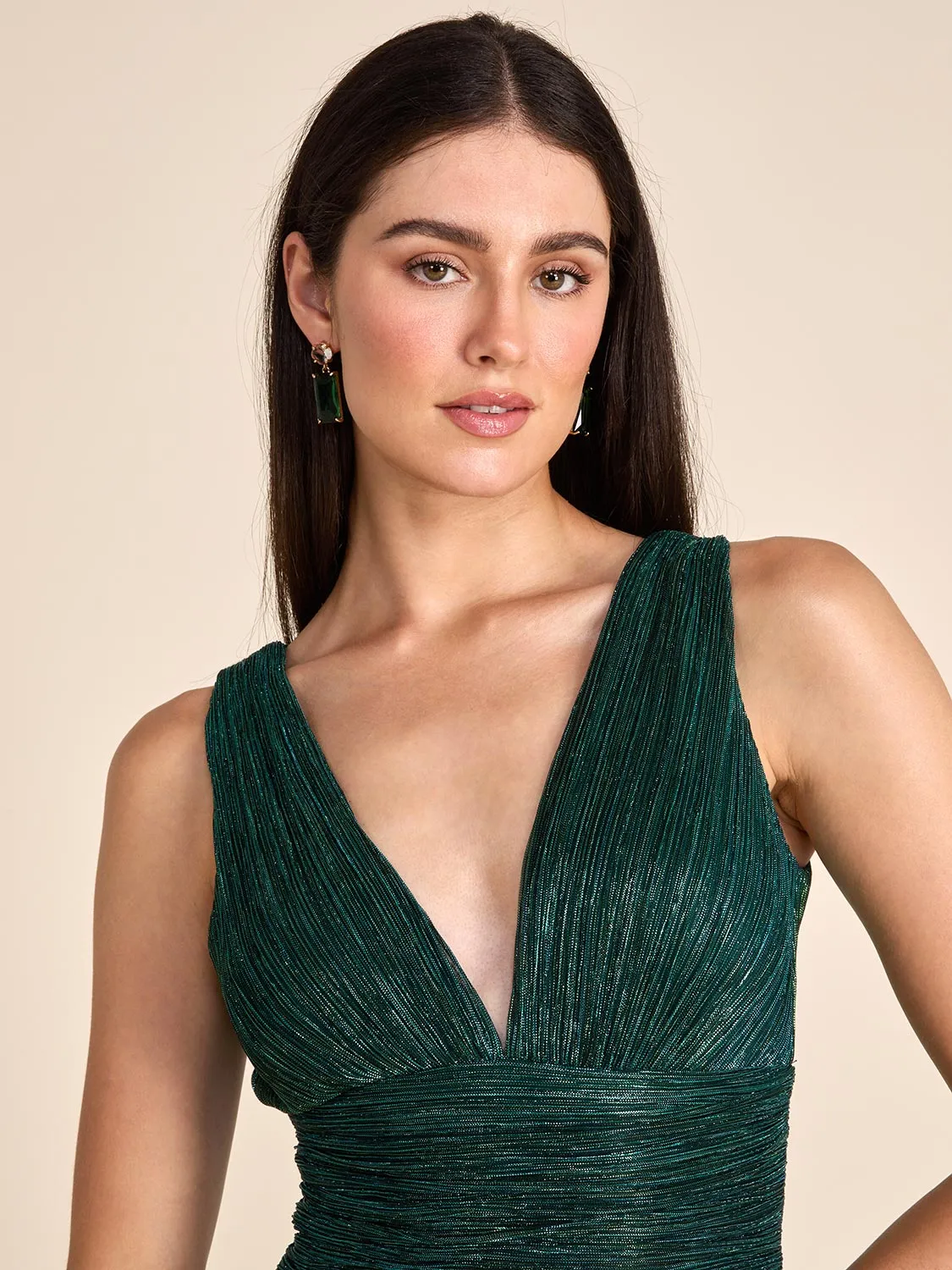 V-Neck Metallic Crinkle Knit Gown sold by Suzy Shier product image thumbnail 4