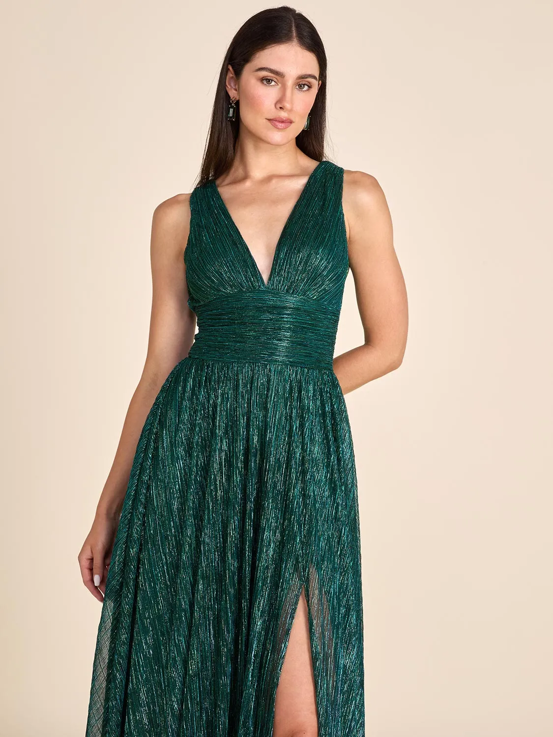 V-Neck Metallic Crinkle Knit Gown sold by Suzy Shier product image thumbnail 3