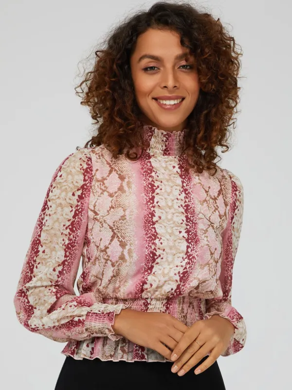 Smocked Printed Chiffon Top sold by Suzy Shier