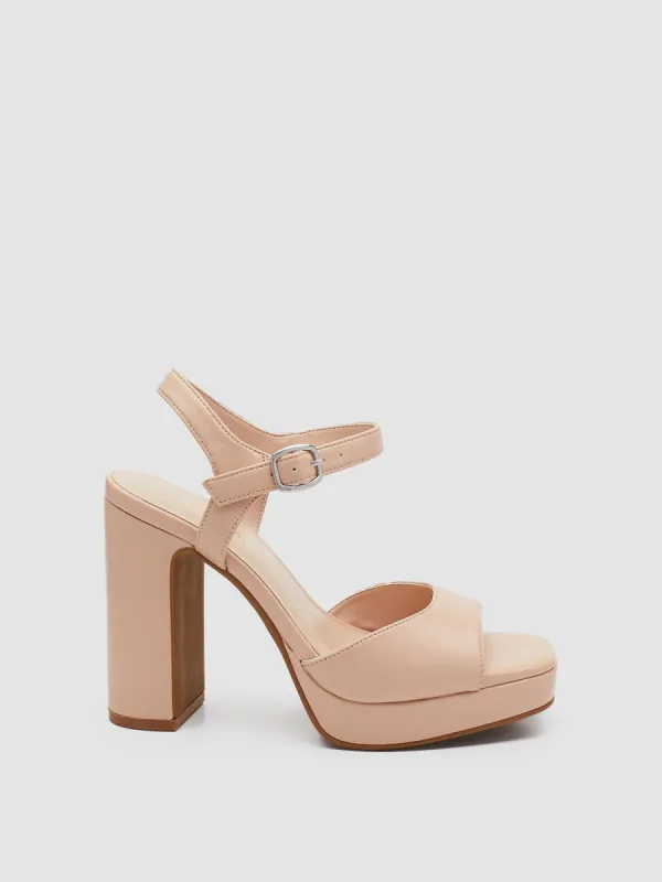 Faux Leather Square Toe Platform High Heel Sandal sold by Suzy Shier