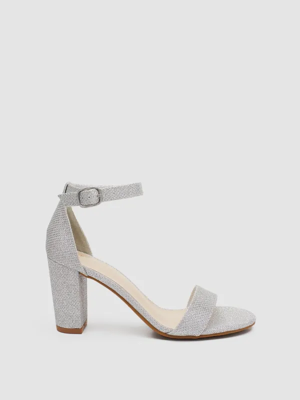 Glitter Mesh Round Toe Block Heel sold by Suzy Shier