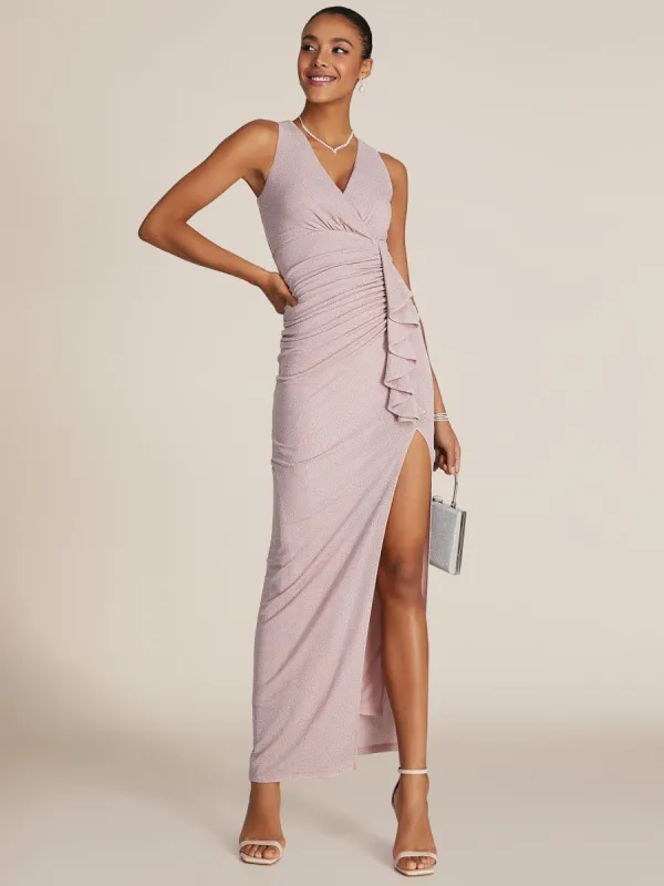 Sleeveless Sparkle Gown With Cascading Ruffles sold by Suzy Shier