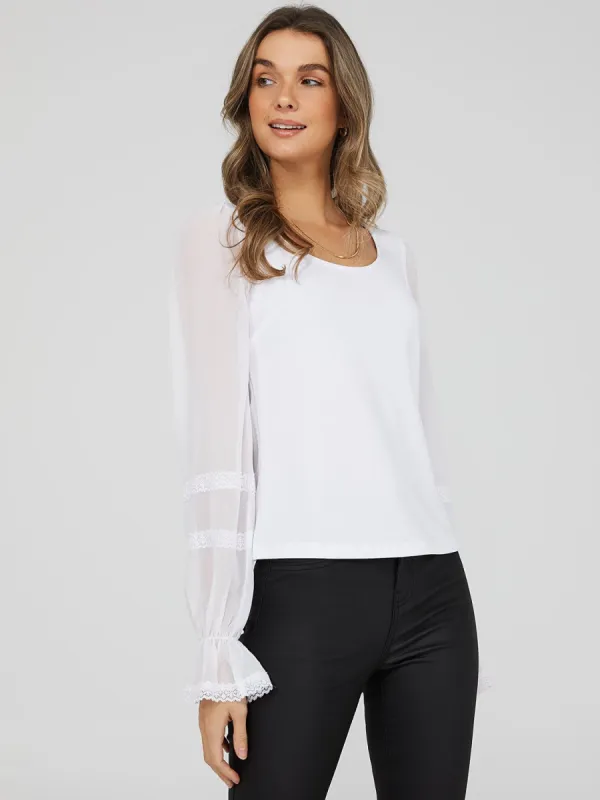 Lace Puff Sleeve Top sold by Suzy Shier