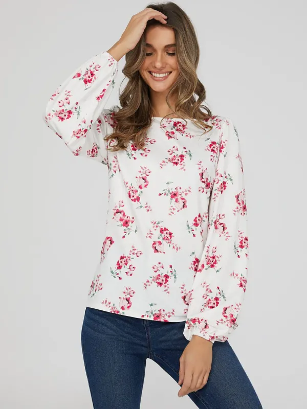 Floral Print Boat Neck Top sold by Suzy Shier