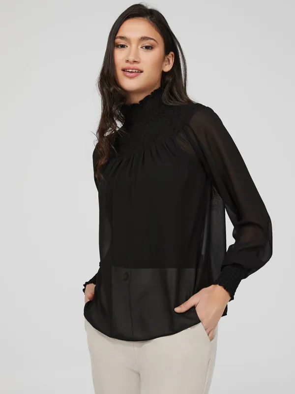 Smocked Mock Neck Blouse sold by Suzy Shier