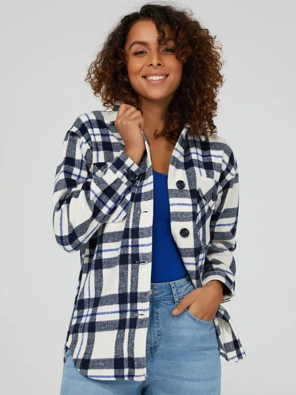 Plaid Knit Shacket sold by Suzy Shier