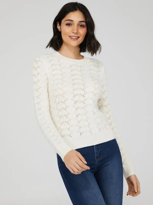 Pearl Embellished Pointelle Sweater sold by Suzy Shier