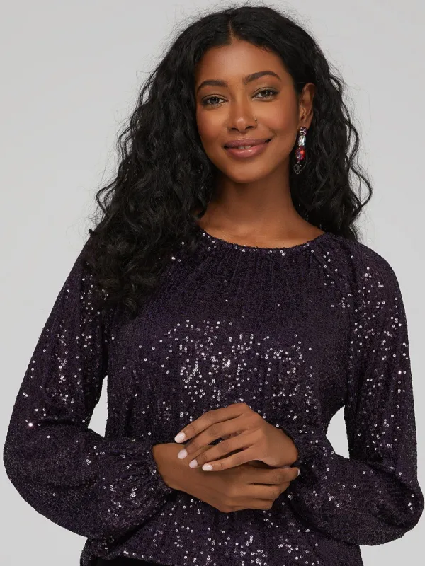 Long Sleeve Allover Sequin Top sold by Suzy Shier