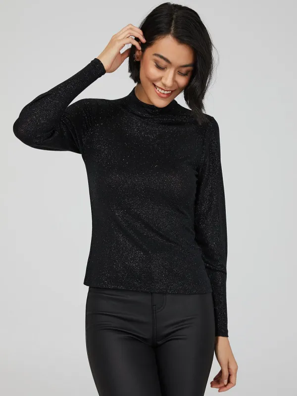 Metallic Glitter Puff Sleeve Top sold by Suzy Shier