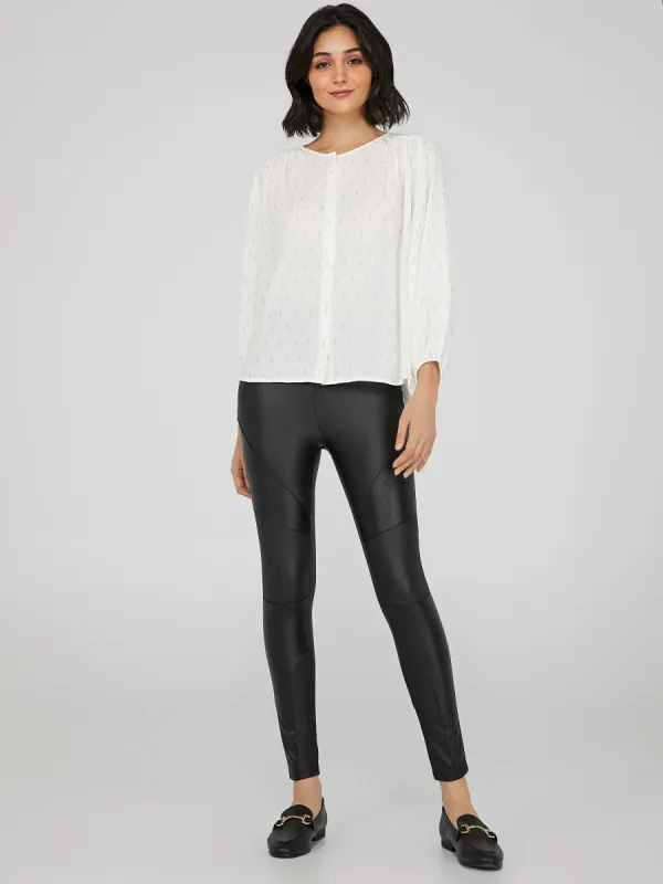 Faux Leather Leggings With Embossed Panels sold by Suzy Shier