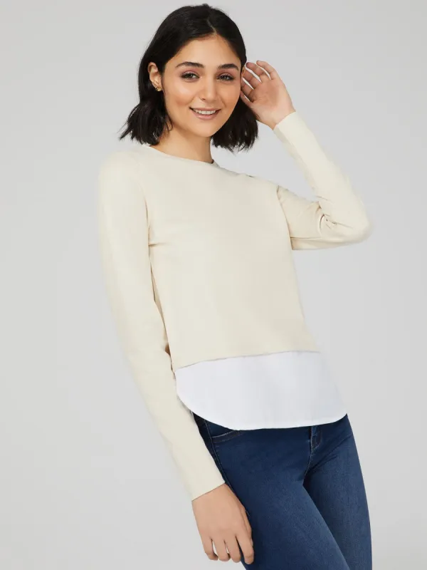 Crew Neck Top With Shirt Detail sold by Suzy Shier