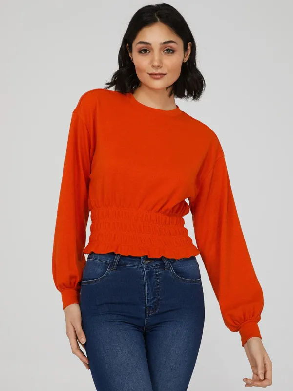 Textured Knit Smocked Top sold by Suzy Shier